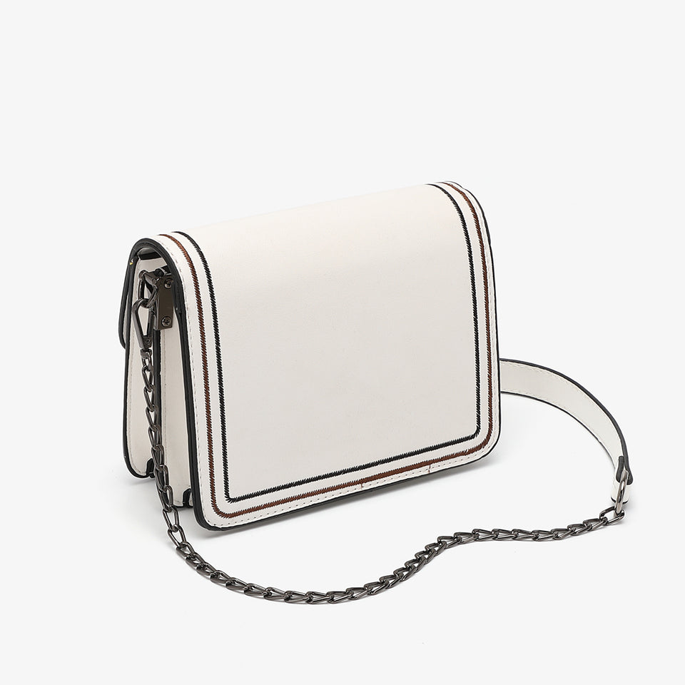 Contrast whipstitch PU leather crossbody bag in white