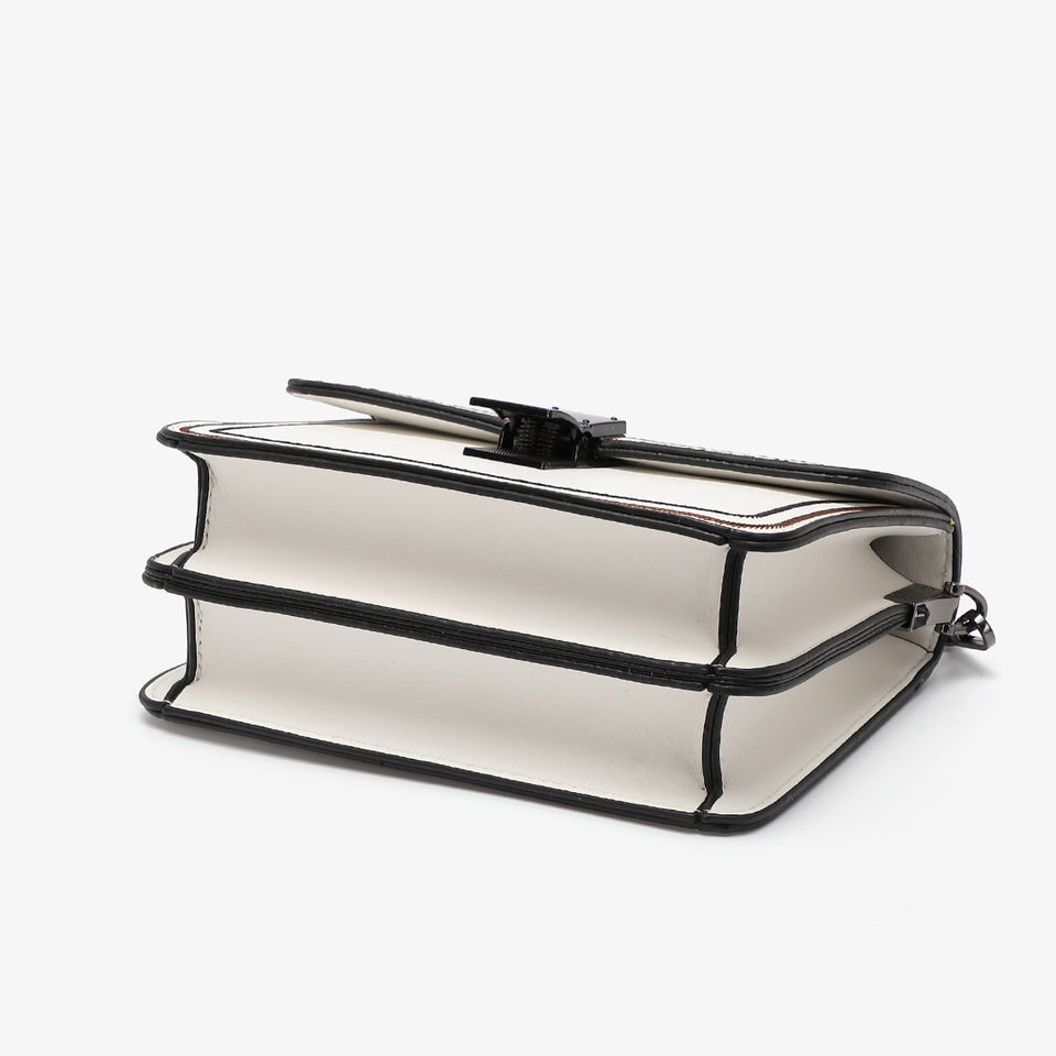 Contrast whipstitch PU leather crossbody bag in white
