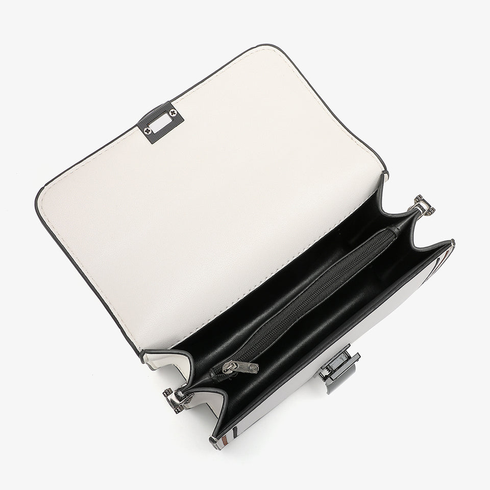 Contrast whipstitch PU leather crossbody bag in white