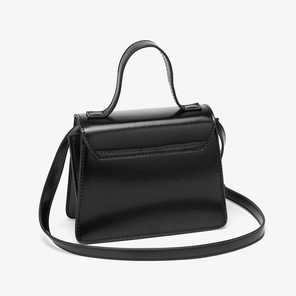 Top handle boxy PU leather crossbody bag in black