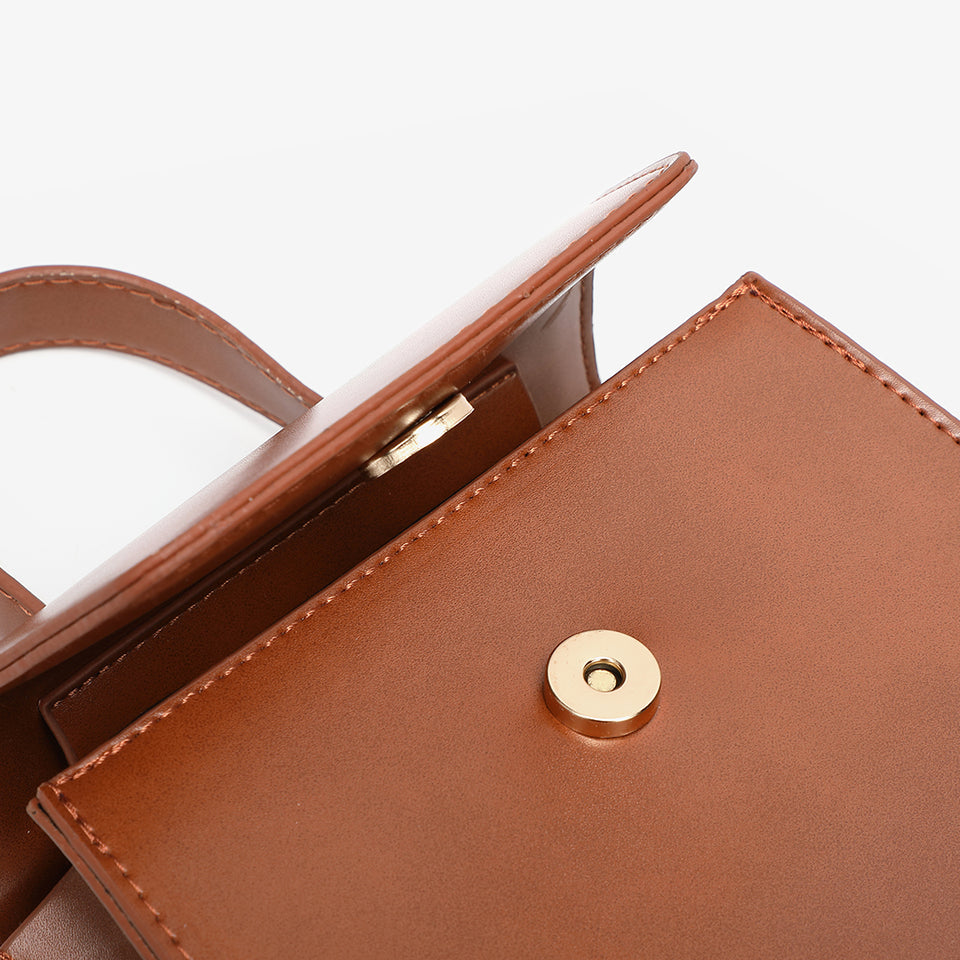 Top handle boxy PU leather crossbody bag in black
