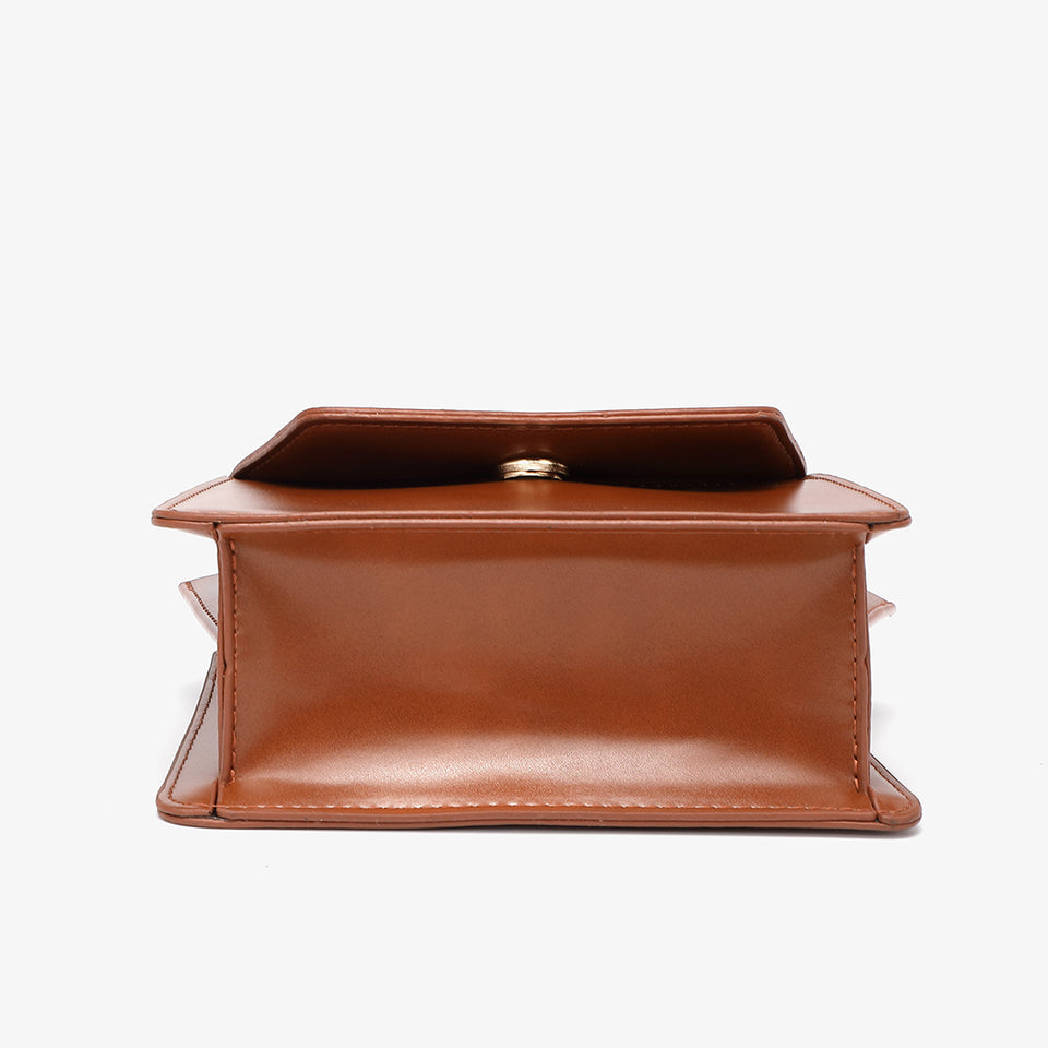 Top handle boxy PU leather crossbody bag in black