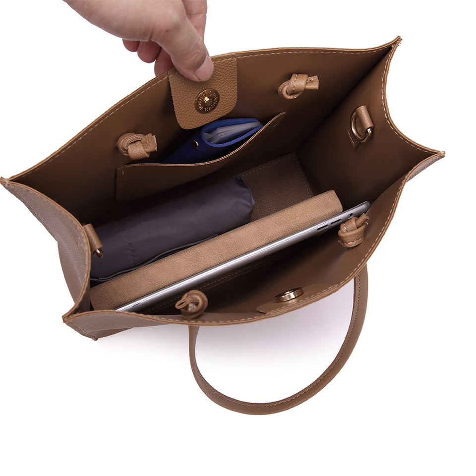 2-in-1 faux leather shopper bag in Brown