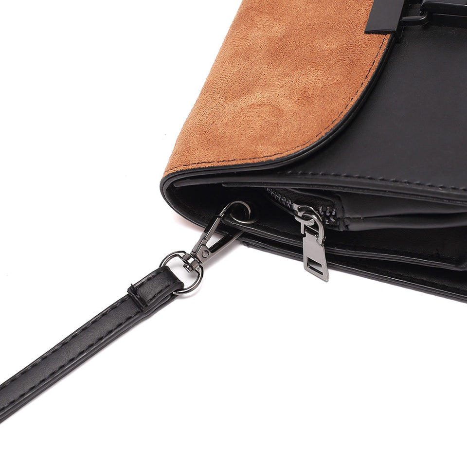 Colourblock faux suede leather crossbody bag in Black