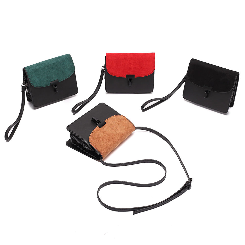 Colourblock faux suede leather crossbody bag in Red