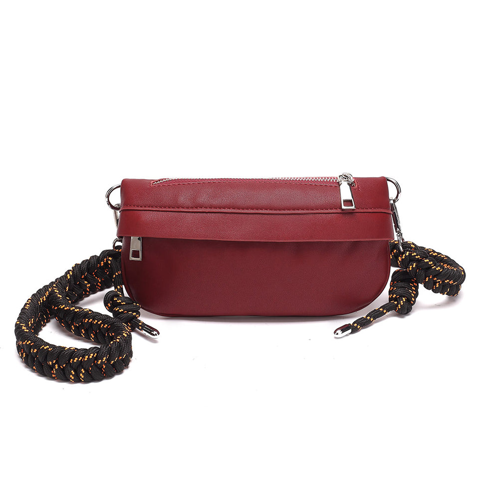 Plaited belt PU leather fanny pack in Red