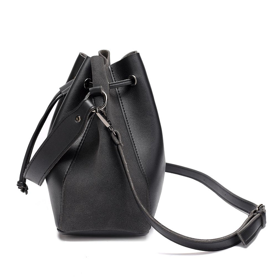 Faux suede leather bucket bag in Black