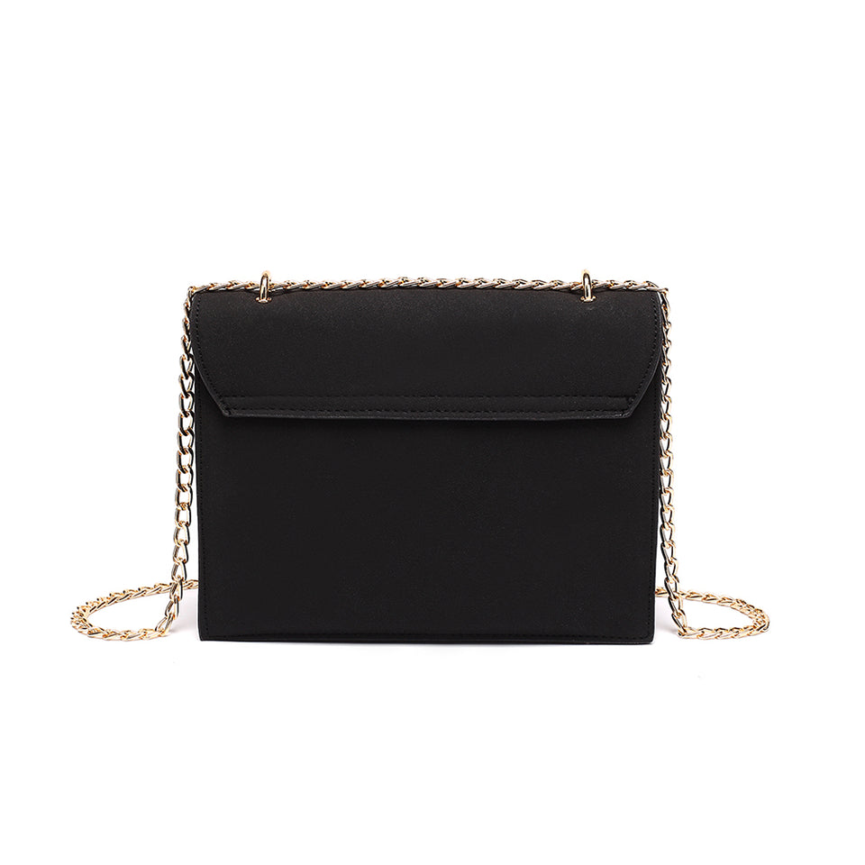 Cable chain fringed faux suede crossbody bag in Black