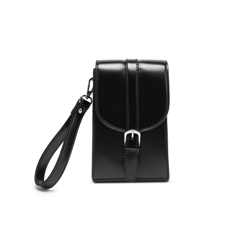 Mini faux leather crossbody bag in Black