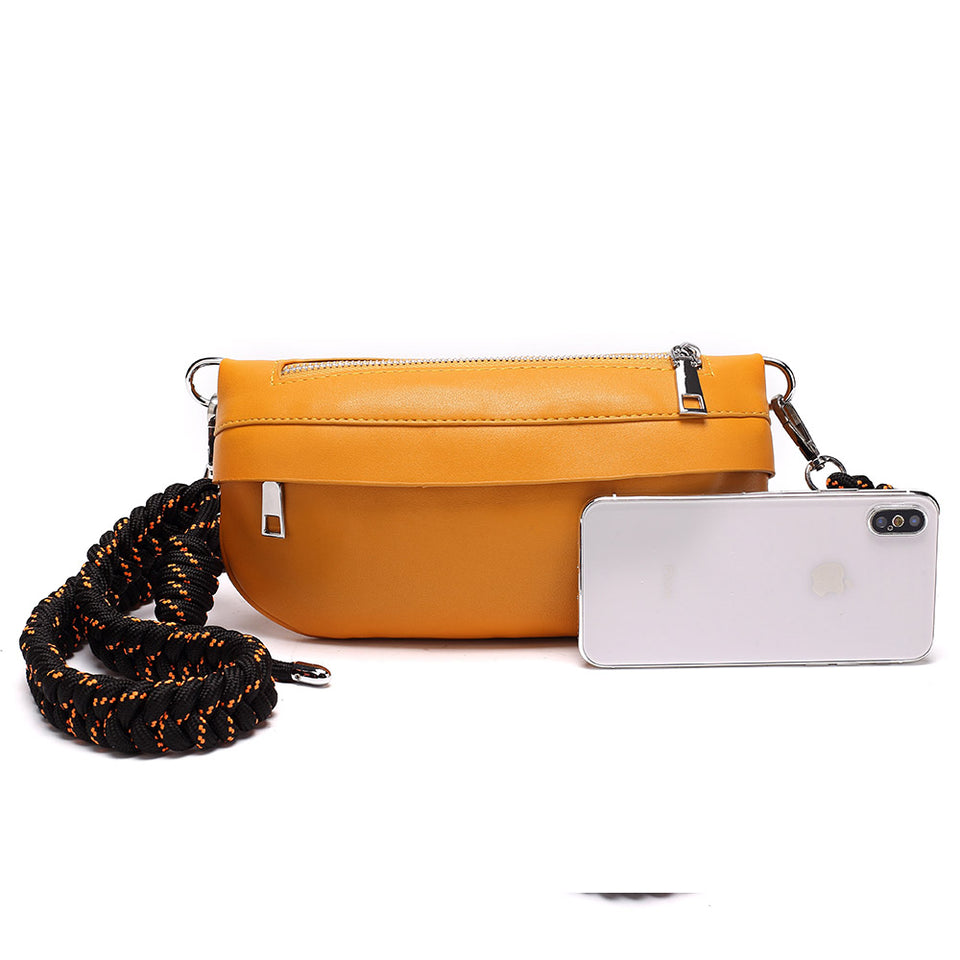 Plaited belt PU leather fanny pack in White