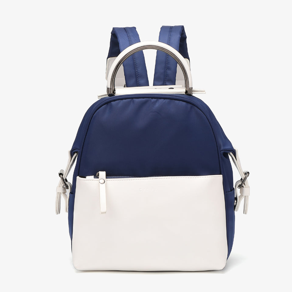 PU leather trim nylon backpack in blue