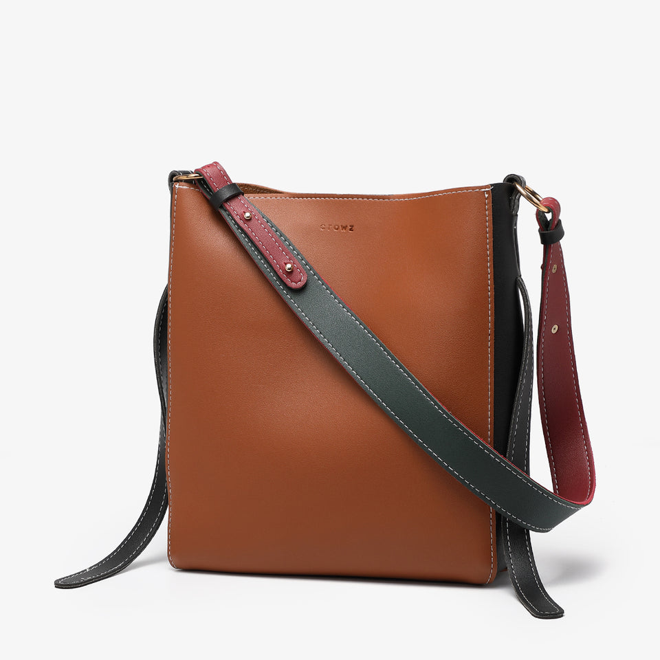 Colourblock PU leather 2-in-1 crossbody bag in brown