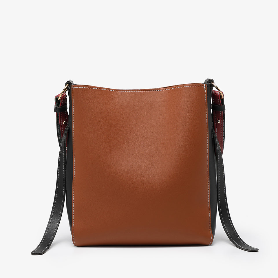 Colourblock PU leather 2-in-1 crossbody bag in brown