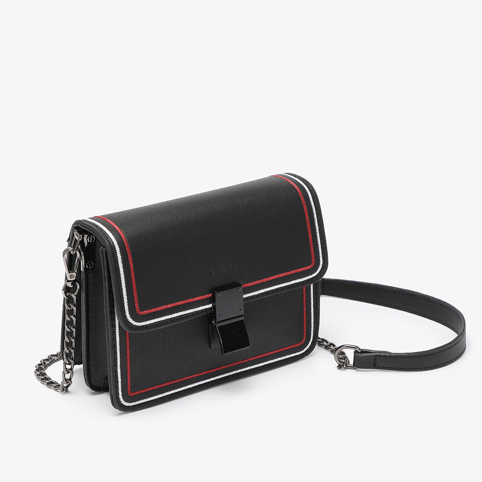 Contrast whipstitch PU leather crossbody bag in black