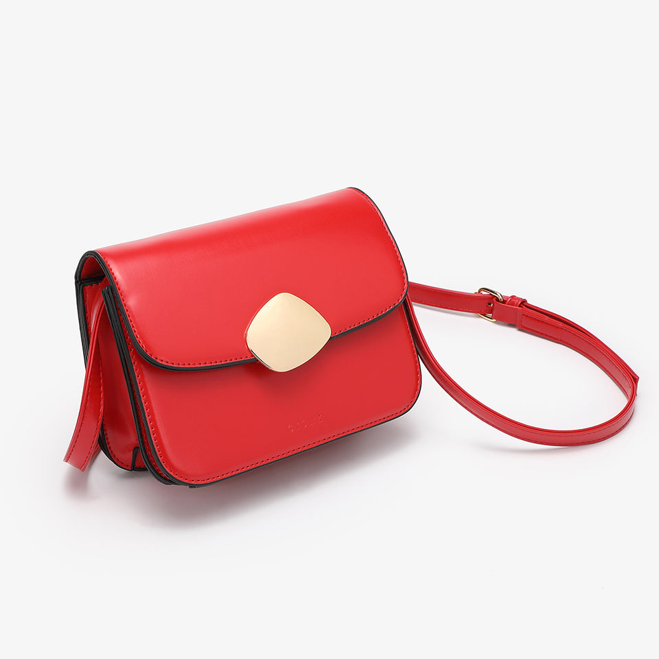 Abstract hardware flap crossbody bag in red