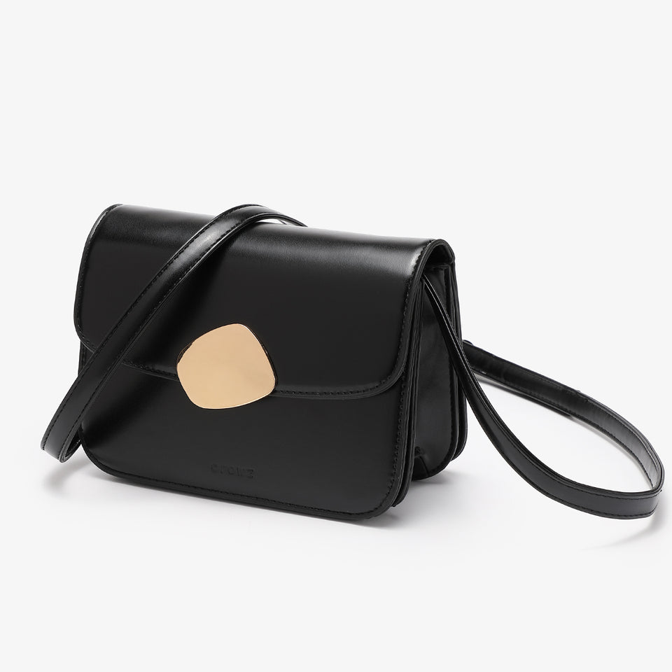 Abstract hardware flap crossbody bag in black