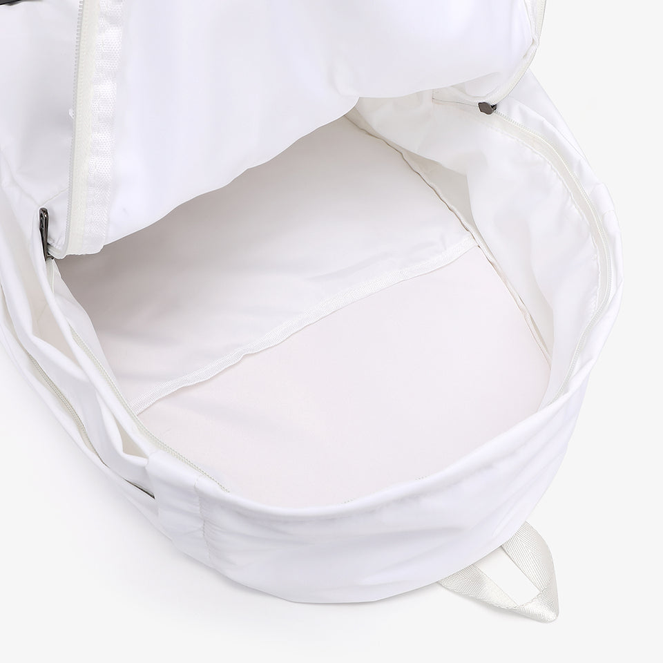 Buckle clip strapped nylon backpack in white