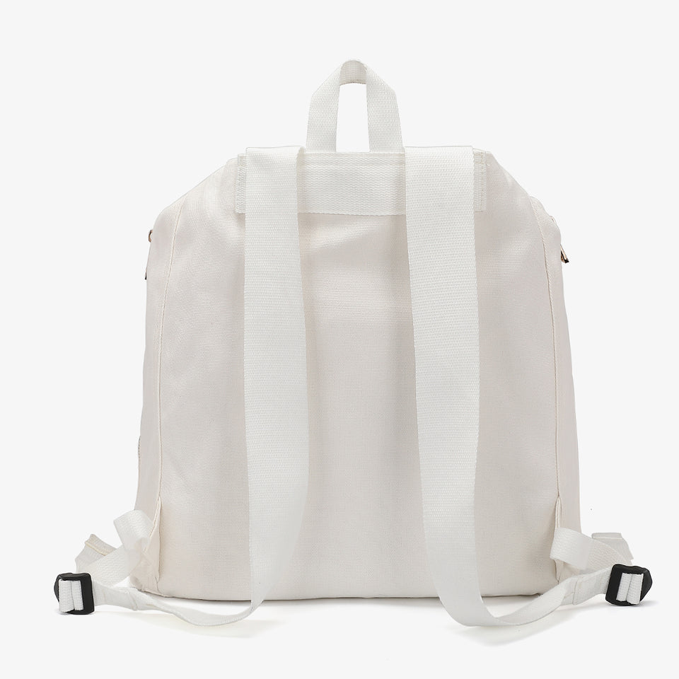 Buckle strap folded corners canvas backpack in white
