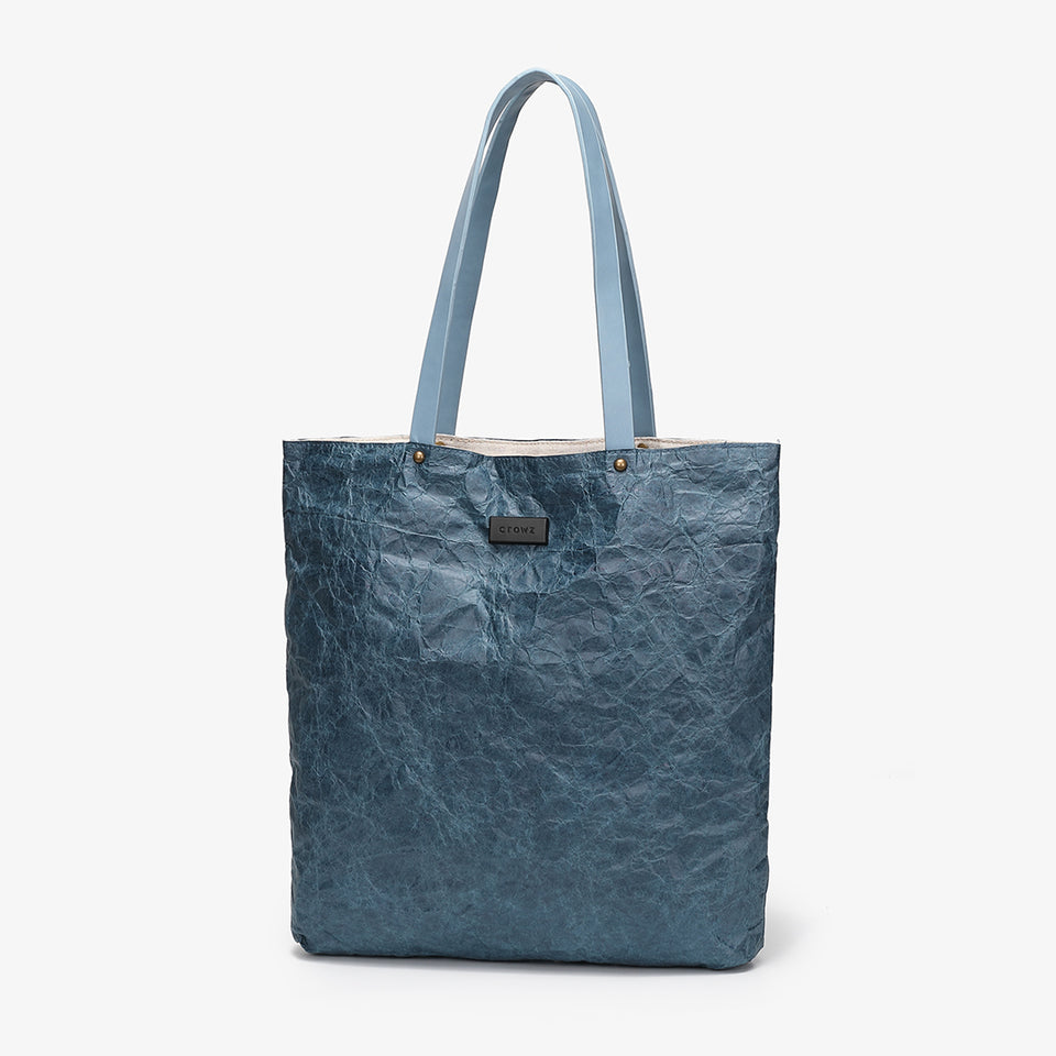 Creased PU leather shopper bag in blue